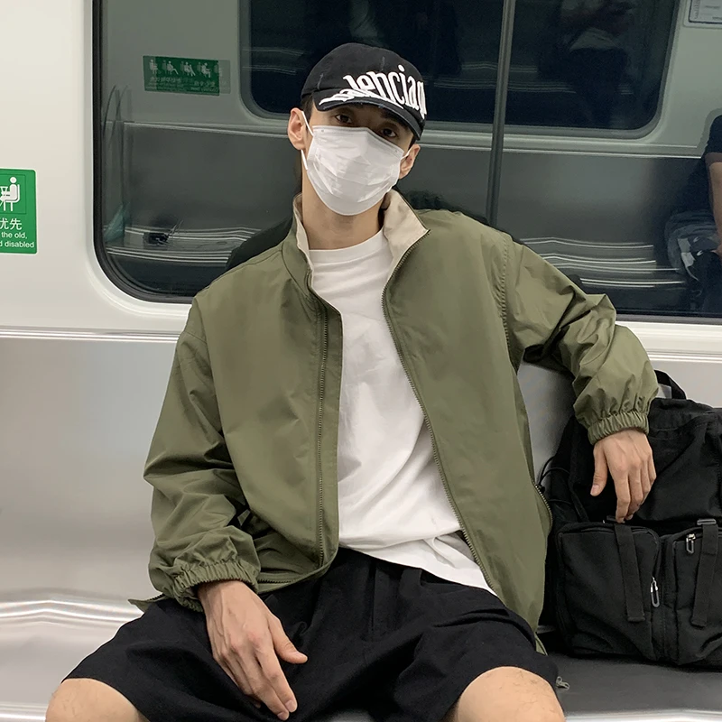 

Men's Spring Summer Jacket Street Style Stand-up Collar Fashion Vintage Mountaineering Outdoor Double-Sided Wear Casual Coat