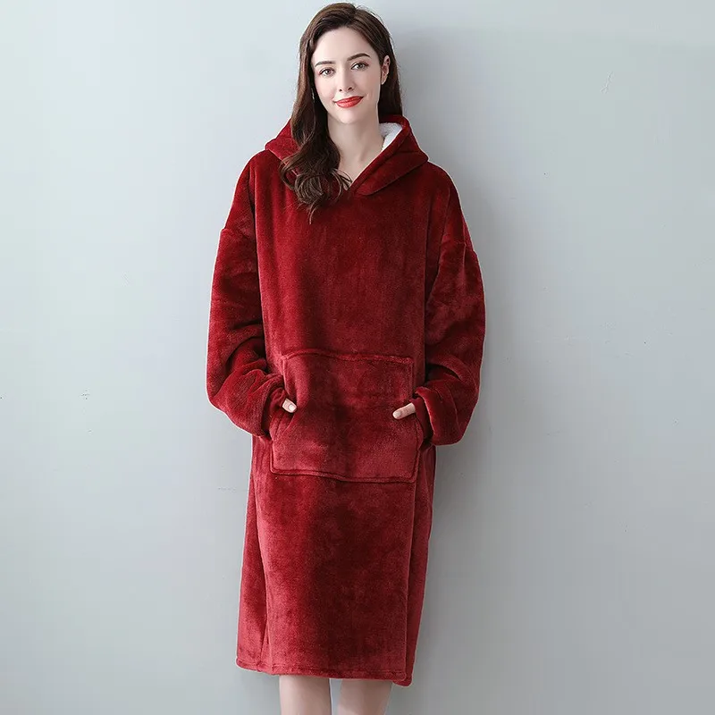 

Men Women Hooded Pajamas Flannel Loungewear Lazy Pullover Outdoor Thick Loose Comfortable TV Hoodie Blanket Bilateral Pocket