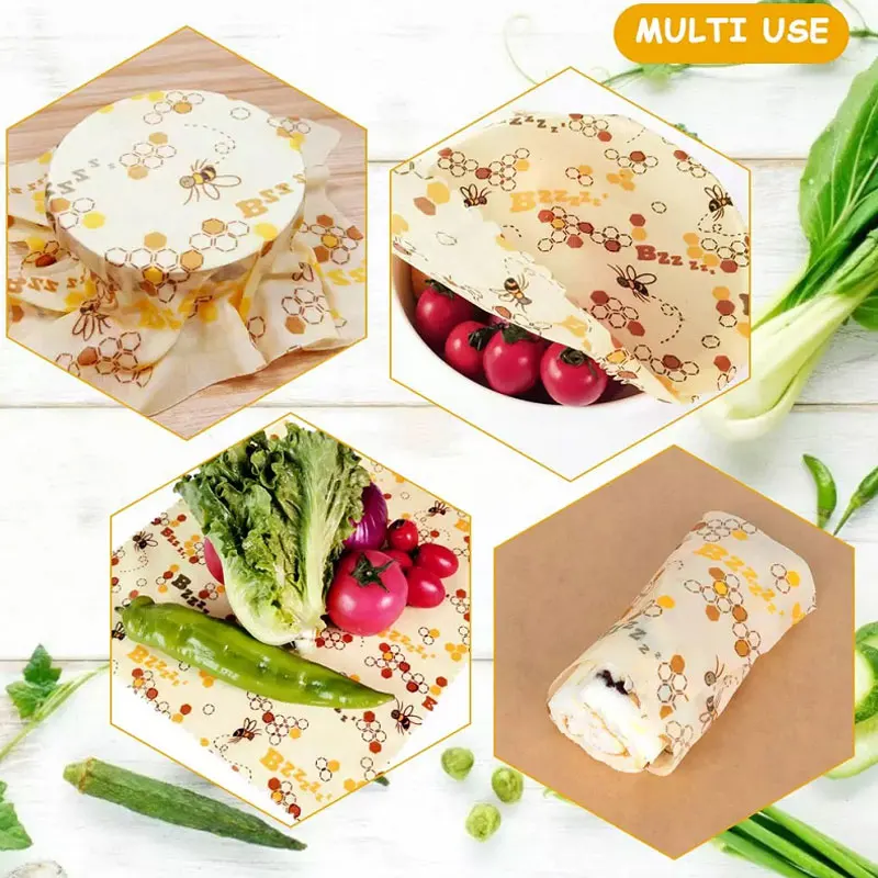 3 Sheets Of Reusable Food Packaging Beeswax Wraps For Food Storage