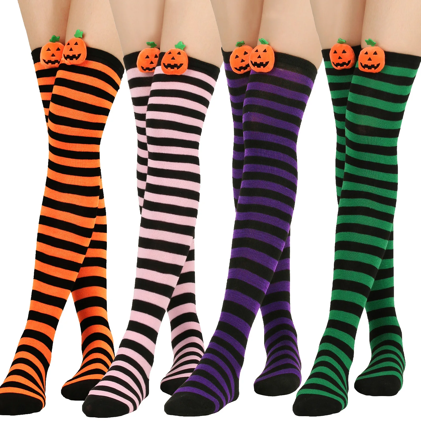 

Women Halloween Socks Over The Knee Socks Funny Pumpkin Socks Thigh Highs Socks Stripes Long Sport Stockings Festivel Gifts