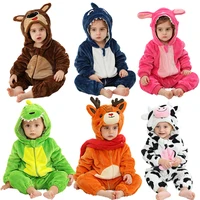 Winter Baby Rompers Baby Pijamas Dinosaur Panda Shark Deer Cow Animal Cartoon Hooded Jumpsuits Cosplay Costume Boys Girl Pajama