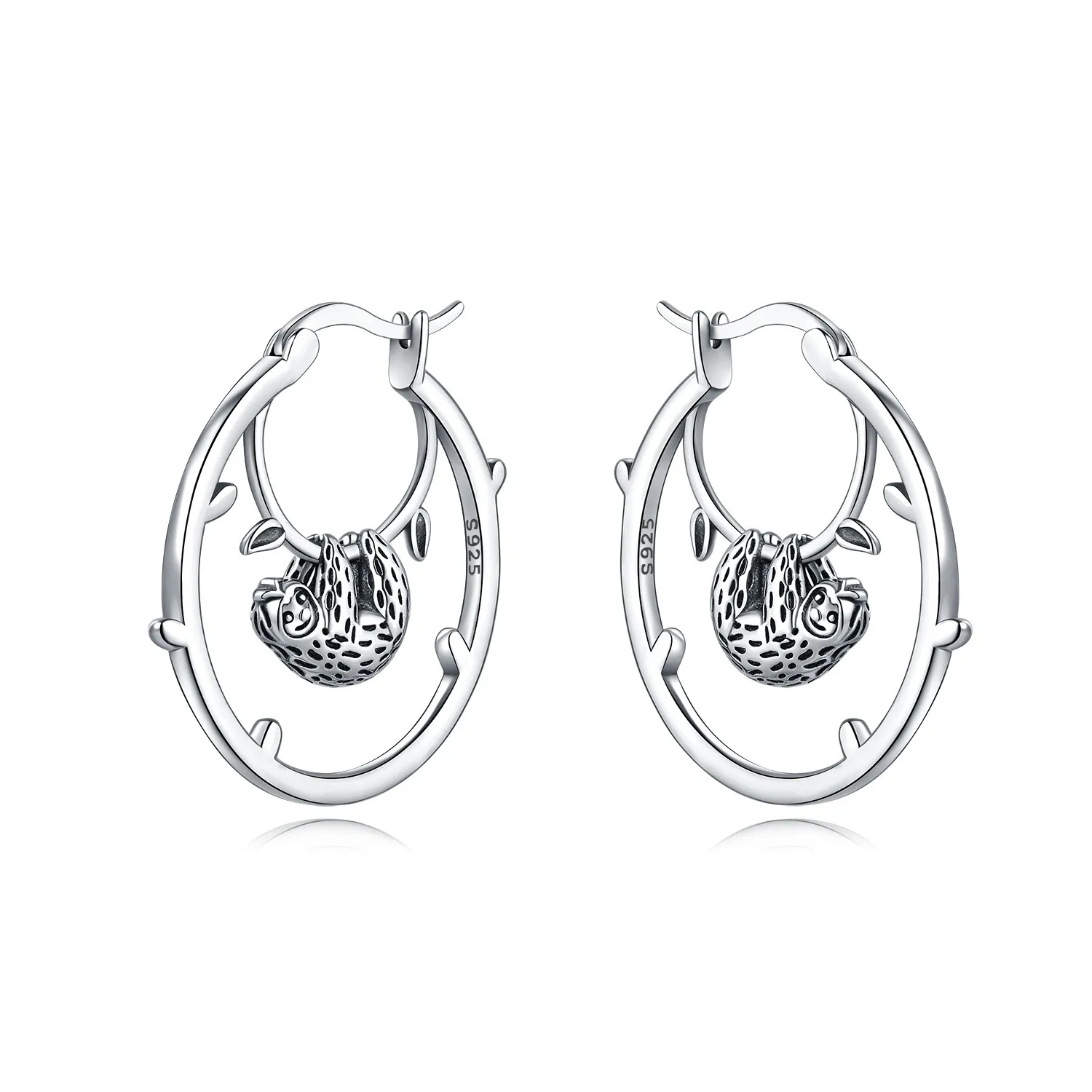 Original einfache Creolen aus 925er-Sterlingsilber mit Tiermotiv, niedlicher Panda auf Bambus, edler Schmuck, Geschenke für Frauen, Geburtstagsfeiern – Detail 6