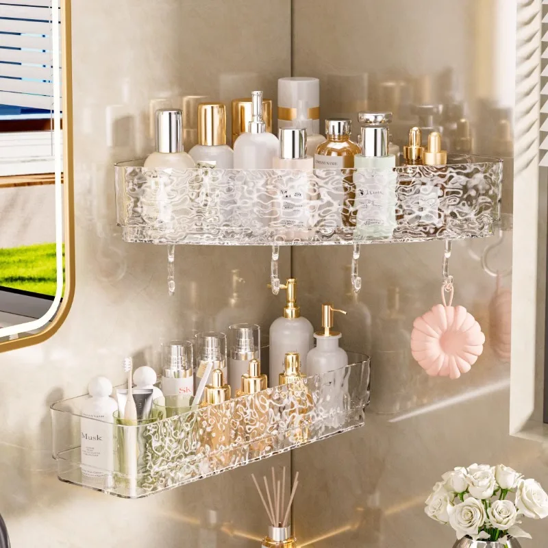 Bathroom Shelf Wall Mounted Cosmetics Storage Rack No Hole Required Plastic Corner Wall Shelf Organizer Bathroom Accessories 5