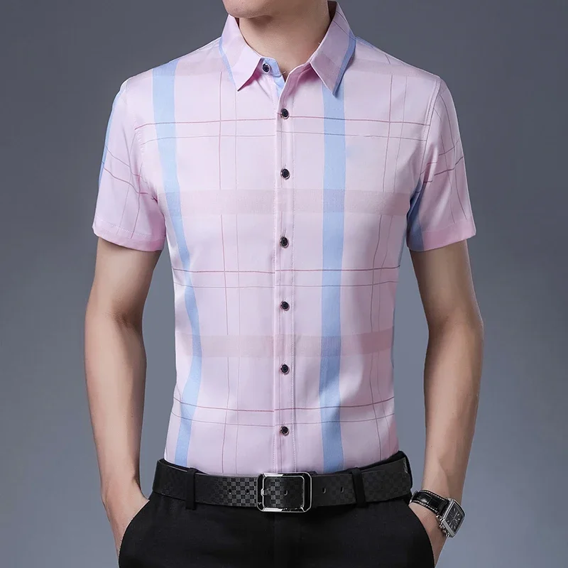 Men Casual Printed Short Sleeved Lapel Shirt Summer Fashion Comfort No Ironing Wrinkle Resistant
