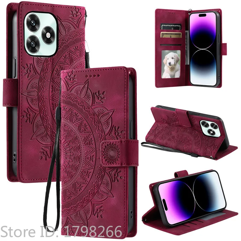 Luxury Leather Flip Cover Wallet Phone Case with Embossed Totems Design