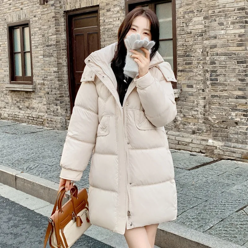 2023 New Women Down Cotton Coat Winter Jacket Female Mid Length Version Parkas Loose Thick Warm Outwear Hooded Fashion Overcoat