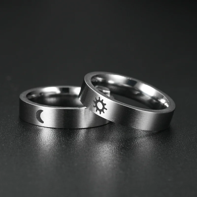 6mm Titanium Steel Couple Ring For Men Women Sun & Moon Fashion Jewelry Lover Gift Wedding Engagement Promise Ring Wholesale 3