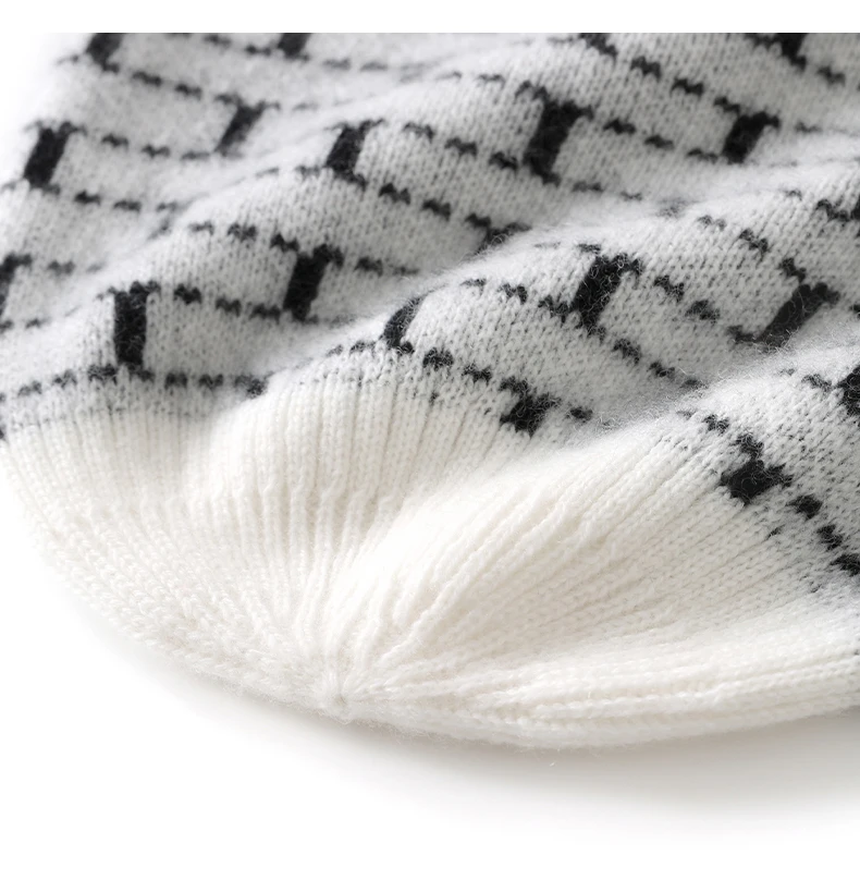 100% Kaschmir Herbst Winter Neue Männer und Frauen Hut Vielseitig Verdickte Farbe Block Gestrickte Wolle Warme Kopf Wrap Ohr Schutz Hut – Detail 14