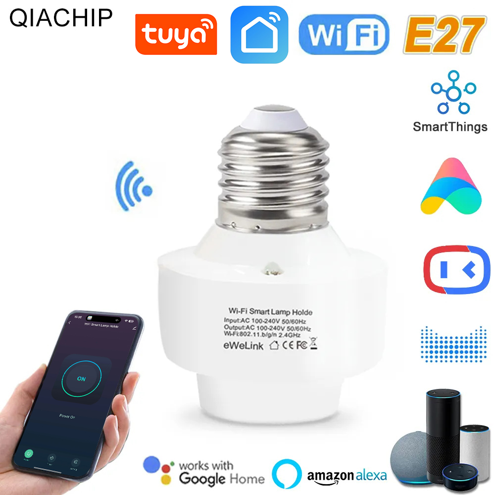 Tuya Wifi Smart Light Bulbs Adapter E27 Lamp Holder Remote Control Smart Life Smart Home Alexa Google Home IFTTT  Alice