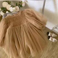 Style coréen nouveau printemps automne enfants fille robe manches longues café col rond maille robe de princesse enfant vêtements E22001 5
