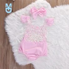 

New 2Pcs Fashion born Infant Baby Girls sleeveless Rompers Pink Lace Floral Jumpsuit Playsuit Outfits Sunsuit