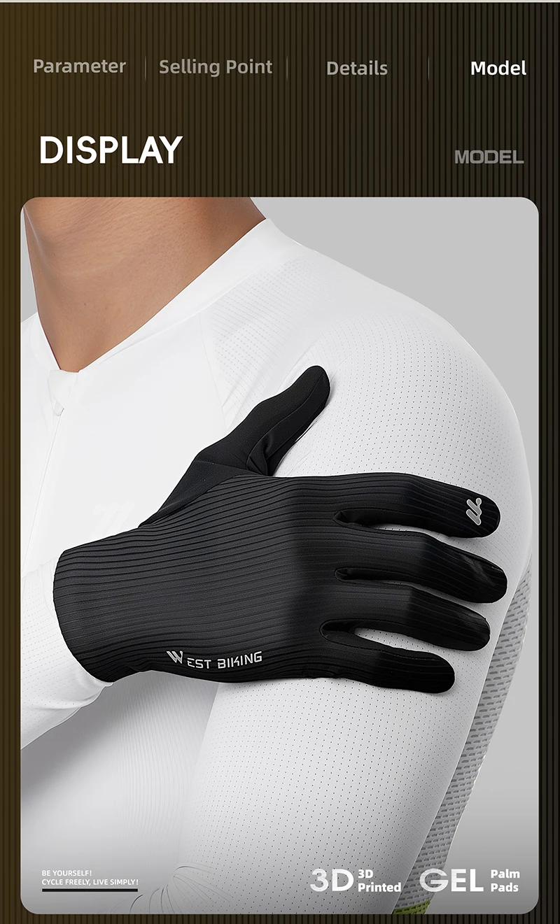 WEST BIKING Vollfinger-Fahrradhandschuhe 3D-Gedruckt Stoßdämpfende Gel-Polsterung Touchscreen-fähig Reflektierend Atmungsaktive Fahrradhandschuhe – Detail 12