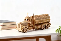 OUZEY 3D Wooden Tank Truck Puzzle for Adults Wood Building Blocks Kits Assembly Model Cool Desktop Desk Decor Home Ornament Gift