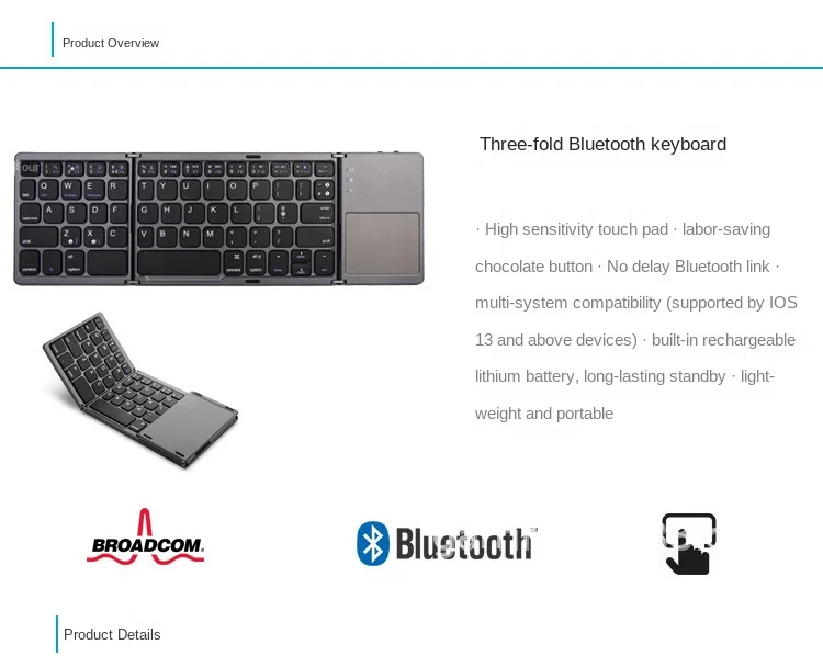 B033 Three System Universal Three Fold Tablet Mobile Phone with Touch Pad Wireless Bluetooth Portable Mini Keyboard