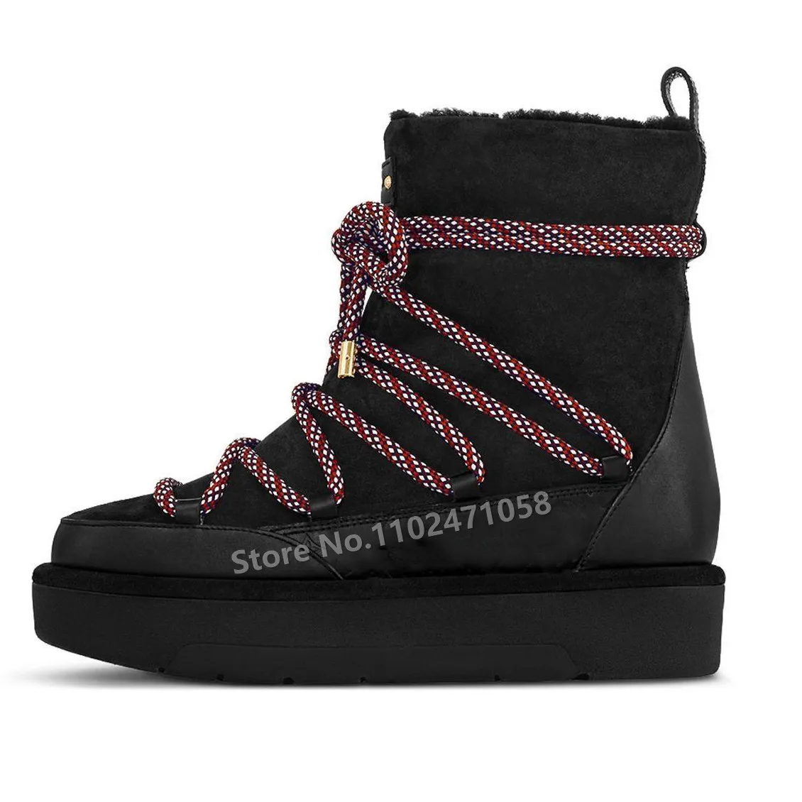 

Fashion Catwalk Chunky Bottom Height Increasing Women Snow Boots Round Toe Mixed Color Lace-Up Ladies Short Boots Winter Shoes