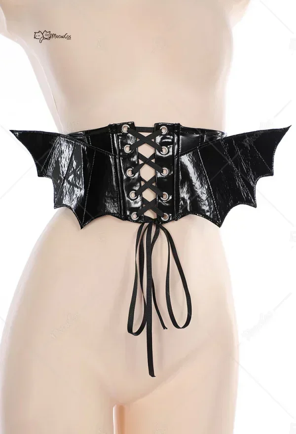 

Meowcos Women Sexy Lingerie Halloween Gothic Dark Bat Style Corset Cosplay Costumes Black Bat Wings Style Lace-up Corset