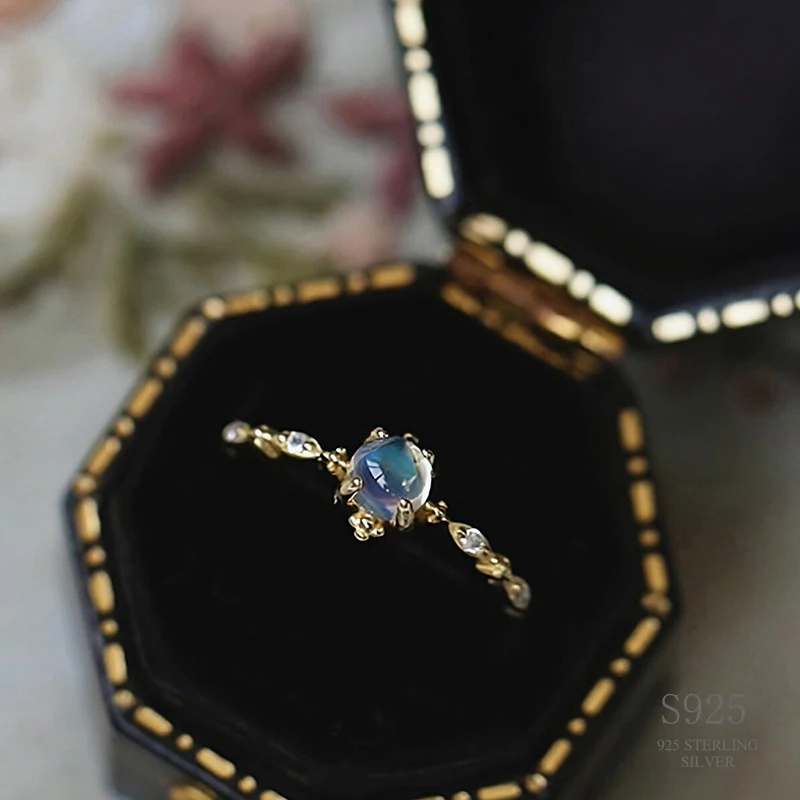DW oryginał Real 925 Sterling Silver zaręczynowe pierścionki z kamienia księżycowego dla kobiet prezent wysokiej jakości luksusowy projektant szlachetna biżuteria