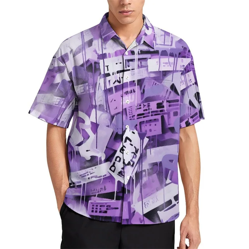 thumbnail image 1 of Camisa hawaiana divertida para playa para hombre, camisas con botones y estampado 3D de grafiti abstracto, camisas de vacaciones de verano de manga corta, 1 of 4
