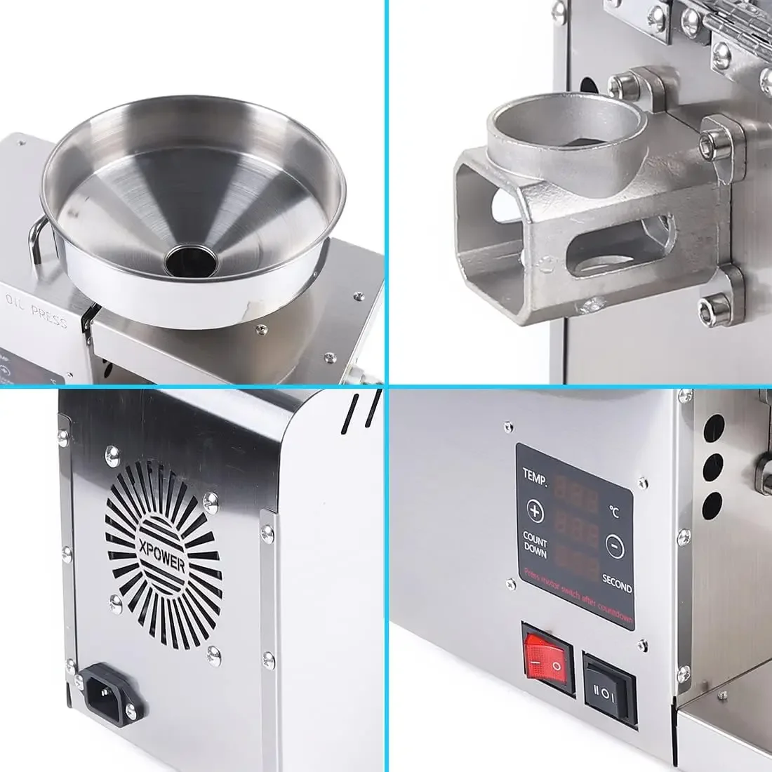 Automatic Oil Press Machine 610W Electric Oil Presser Hot Cold Stainless Steel Oil Extractor Expeller for Peanut Sesame Canola C 5
