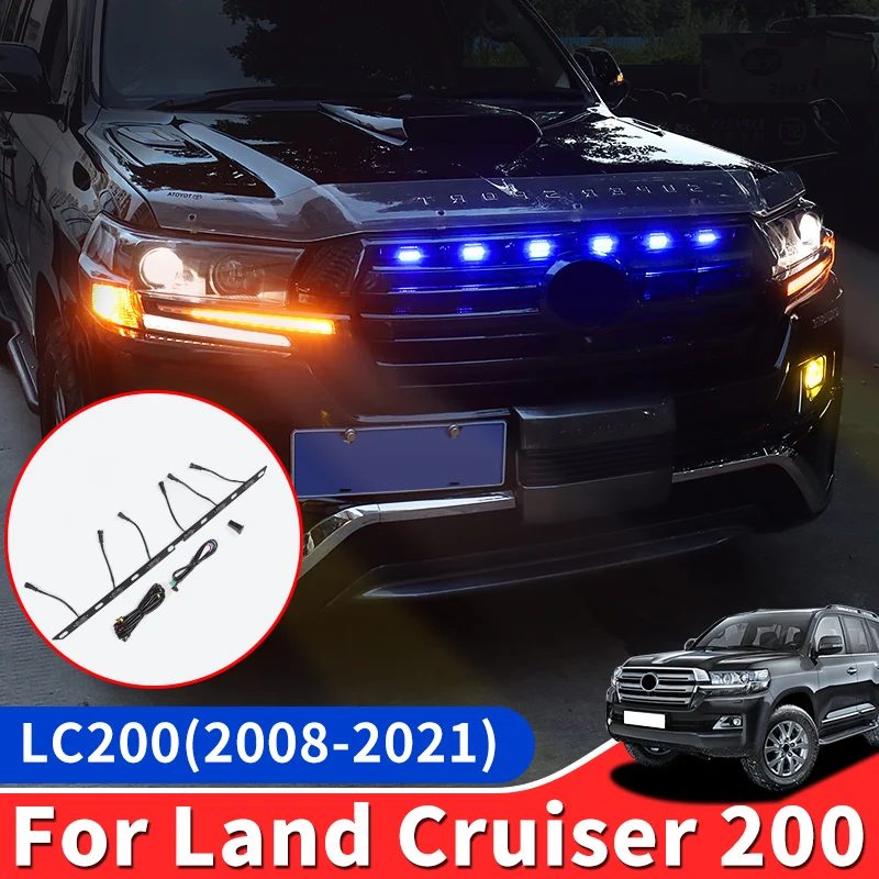 

Решетка желтый и синий свет ширина лампы для Toyota Land Cruiser 200 LC200 2021-2008 внешние украшения светодиодные передние противотуманные фары Обновленные дневные ходовые огни DRL 2020 2019 2018 2017 2016 2014 2015