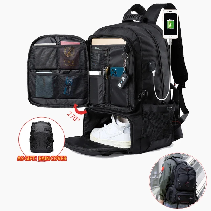 

Ransel bisnis Oxford untuk pria, tas punggung bepergian dengan kompartemen sepatu, pengisi daya USB 17.3 inci, Laptop