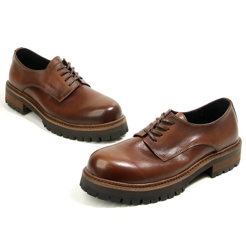 Italian retro leather round-headed Derby leather shoes men's hand-painted old tooling business dress casual men's shoes.