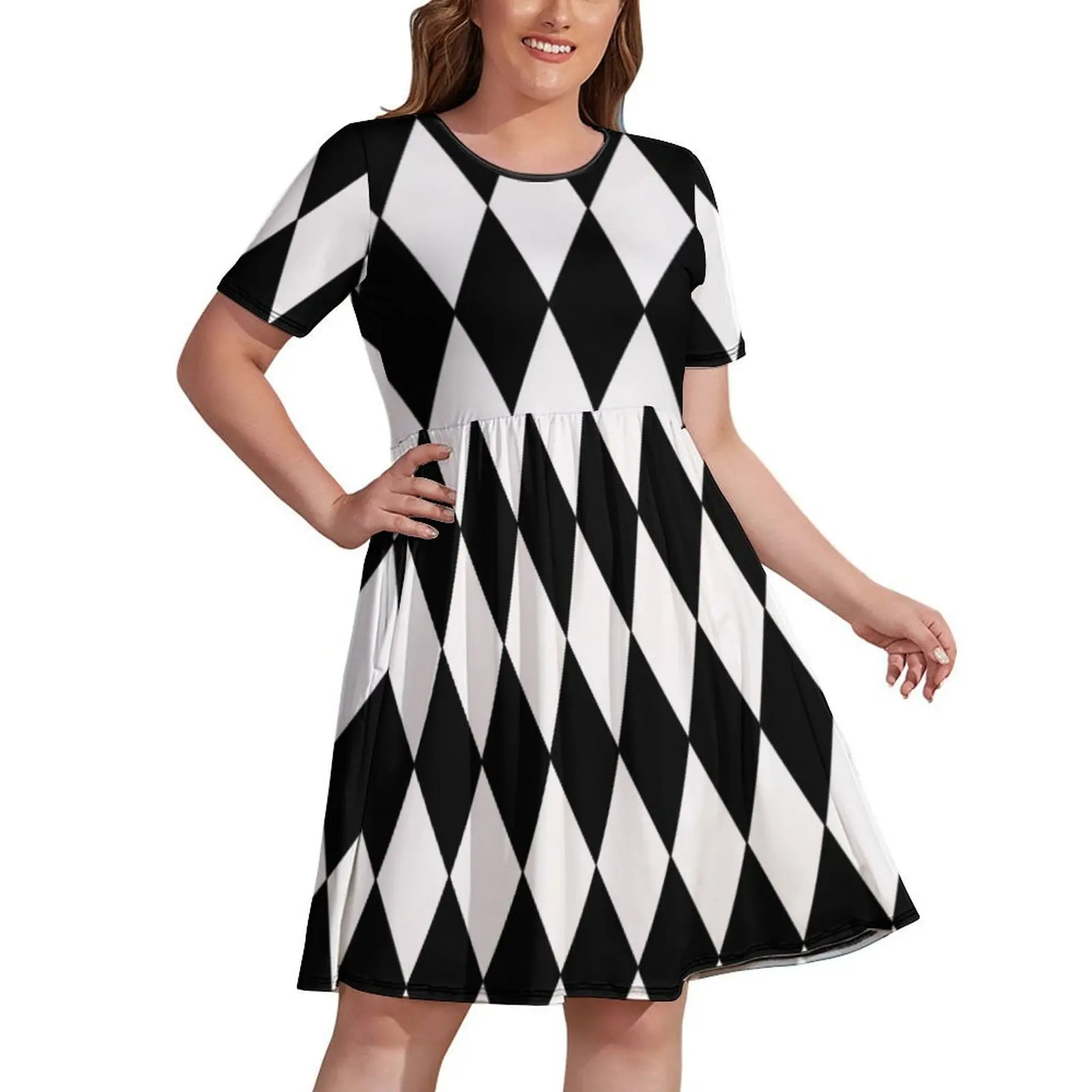 

LARGE BLACK AND WHITE HARLEQUIN- DIAMOND- ARGYLE PATTERN DESIGNED FOR HOME DECOR AND CLOTHING Dress dress women elegant luxury