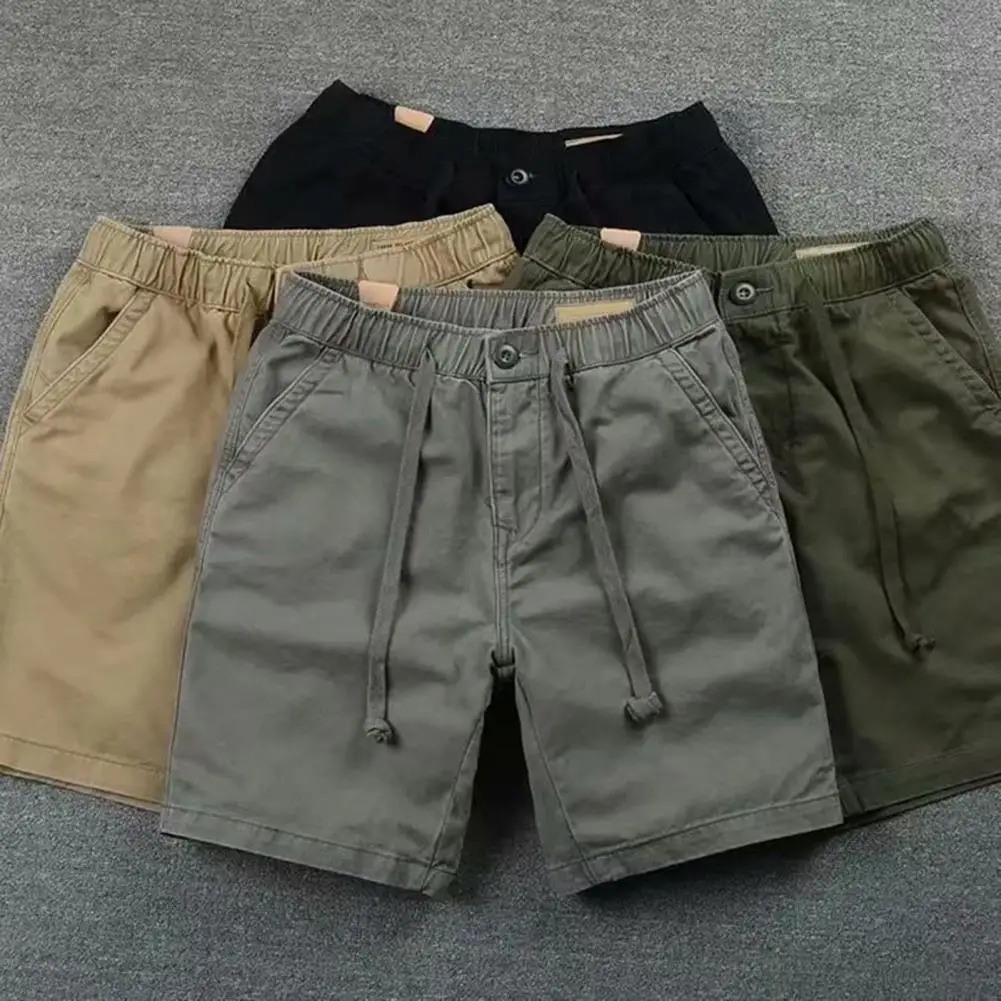 

Summer Cargo Pants Solid Color Loose Casual Cargo Shorts Running Sports Pants Retro Style Cropped Pants Male Garment