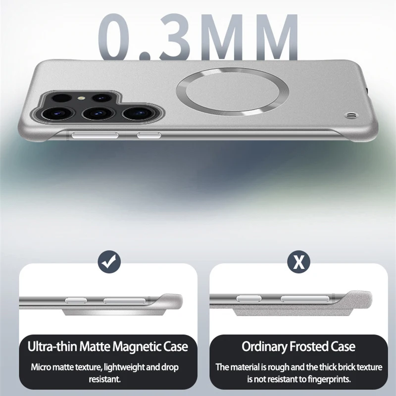 Matte Metallic Frameless PC Hard Phone Case with Magnetic Wireless Charging Capability