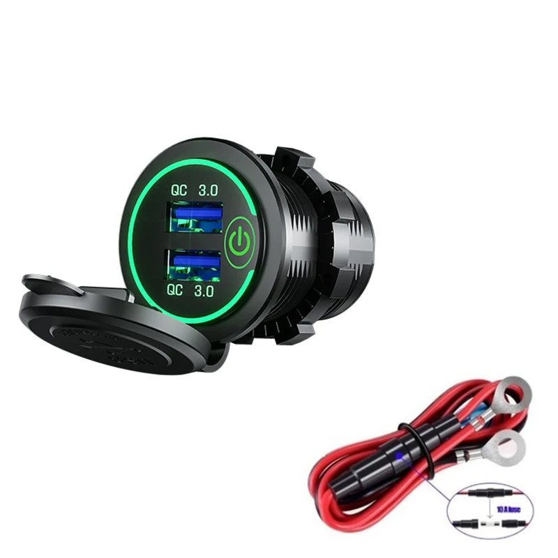 Quick Charge 3.0 Doppio USB Presa per caricabatteria rapido per auto Accessori Presa di corrente impermeabile 12V/24V QC3.0 con interruttore tattile e luce LED  202192403