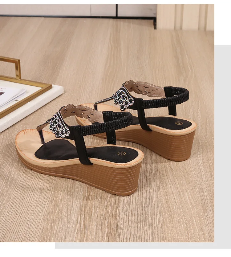 Summer Women Wedge Gladiator Sandals Flip Flop Shoes Women Bohemia Crystal Casual Beach Sandals 35-41 Women Shoes