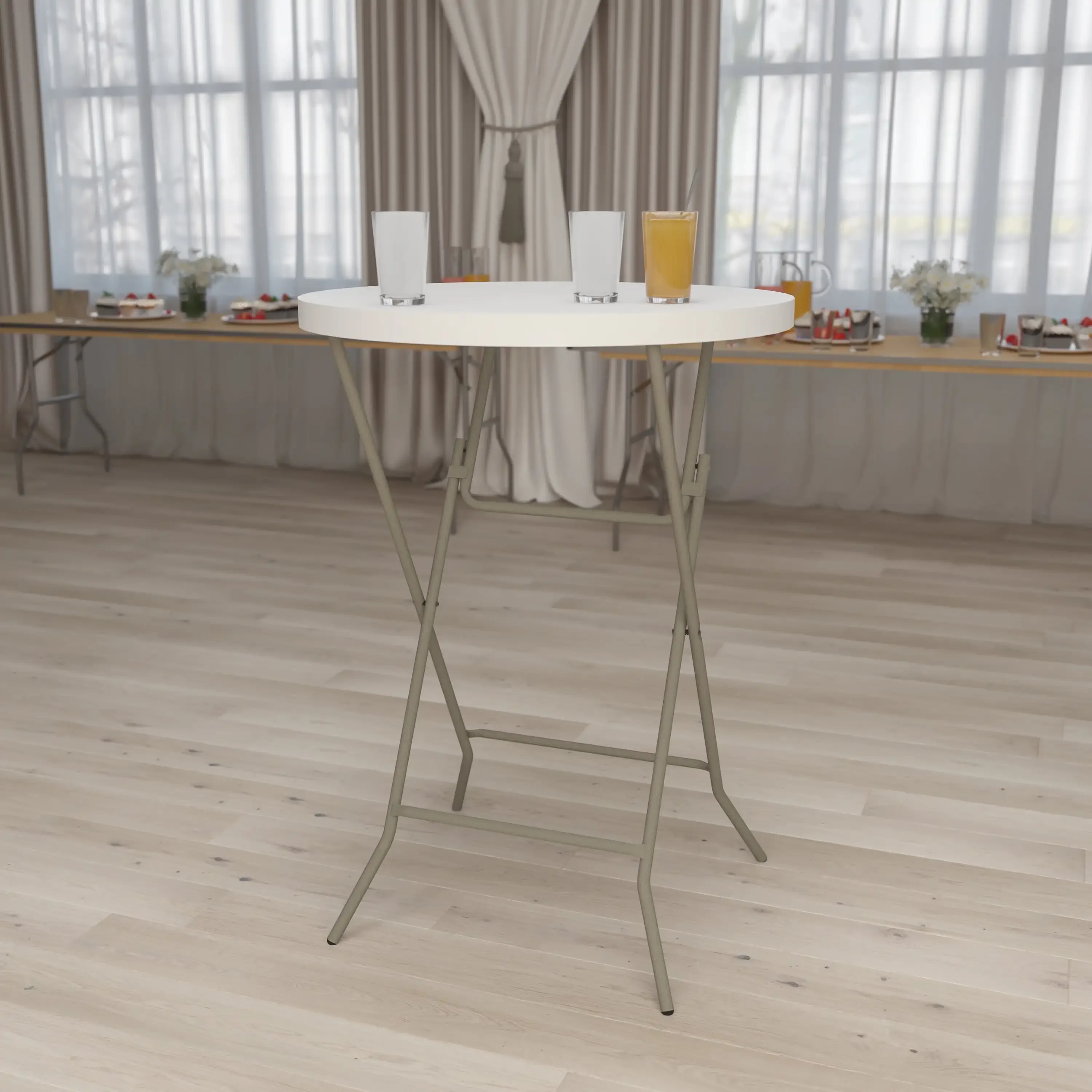 2.63-Foot Round Granite White Plastic Bar Height Folding Table