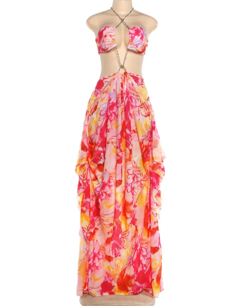 Summer Cover Ups Women Swimsuit Sleeveless Robes Bathing Suit 2026 New Flower Printing Beach Holiday Maxi Dresses Cover-Up 1