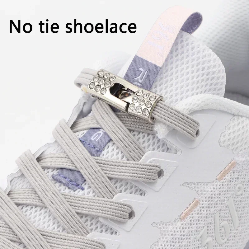 Modische elastische Schnürsenkel ohne Krawatte, Strass-Kreuzverschluss, schnürsenkel ohne Schnürsenkel, flache Schnürsenkel, geeignet für Sneakers und Sportschuhe – Detail 1