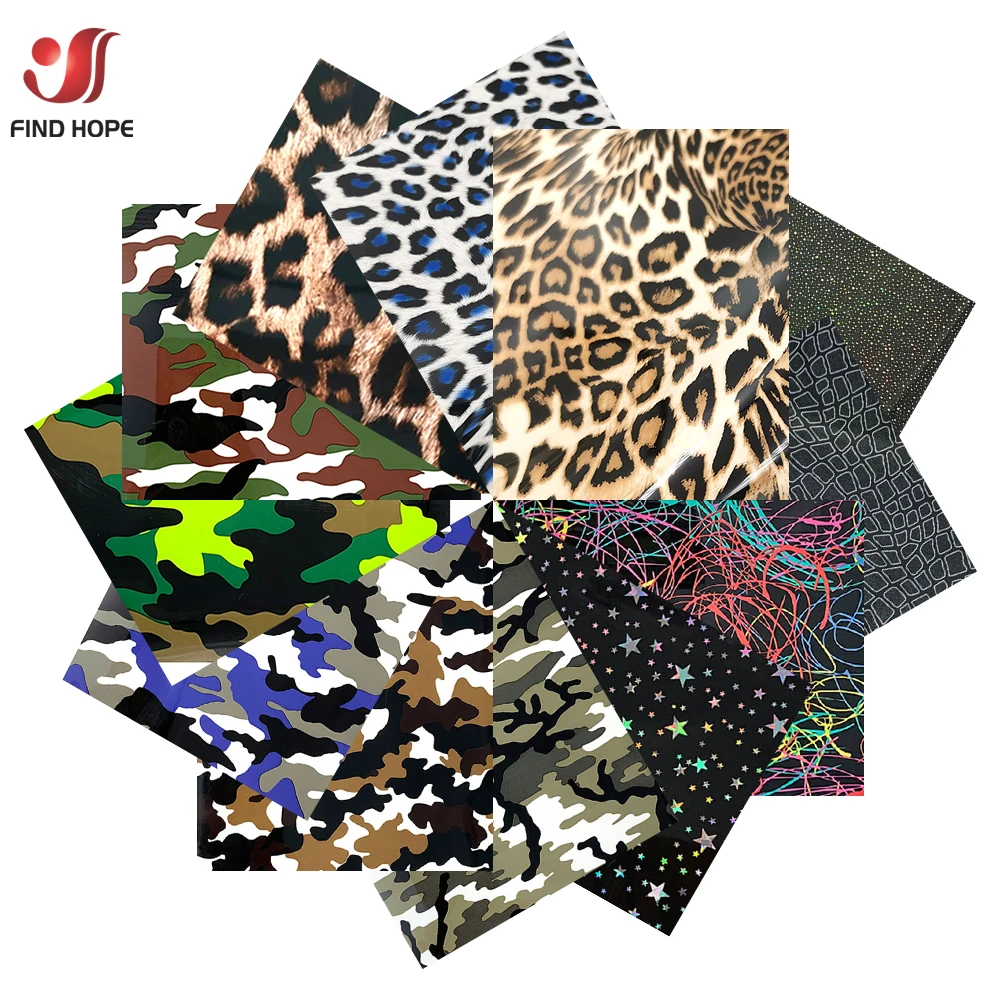 

7.8"x9.8" 12pcs Bundle Camouflage Leopard Heat Transfer Vinyl Iron on Tshirt HTV Printing for Cut Cameo Decor DIY Easy Weed