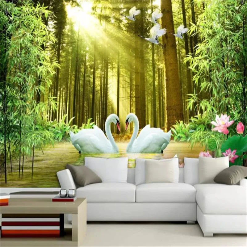 

Custom 3D Mural Wallpaper Living room Sofa TV backdrop 3d Wall Swan Lake Photo Mural 3 D Wallpaper For Walls Decoration