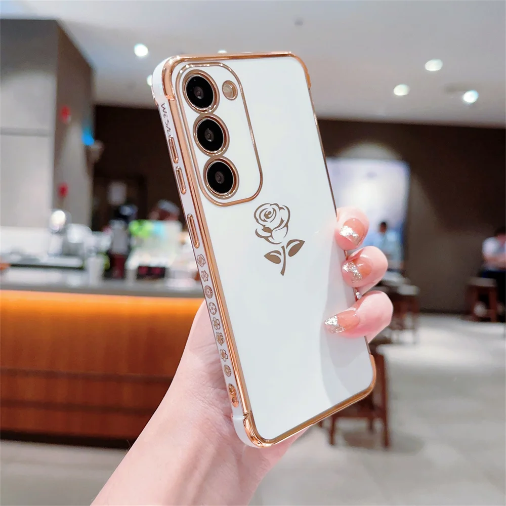 Cute Rose Flower Plating Case For Samsung Galaxy S23 S22 Ultra Plus S21 S20 FE A54 A34 A14 A53 A52 A24 A23 A25 A13 5G_voghion.com