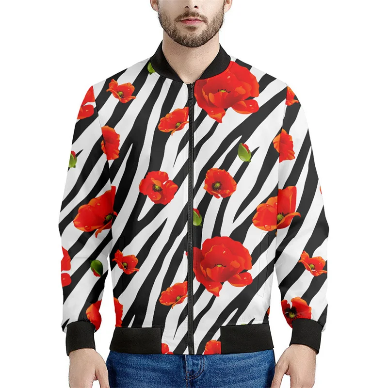 thumbnail image 1 of Chaqueta con estampado de cebra abstracto en 3D, ropa para hombre, sudadera con estampado de flores, chaquetas bomber informales con cremallera para mujer, ropa de calle, abrigo, 1 of 5