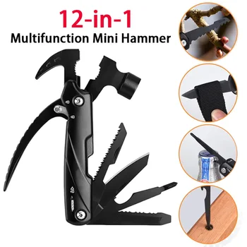 Martello Multifunzione 12-in-1, Attrezzo Portatile per Sopravvivenza, Pinze da Campeggio, Attrezzatura per Sopravvivenza all'Aperto, Martello Pieghevole, Mini Regalo per Uomini, Novità