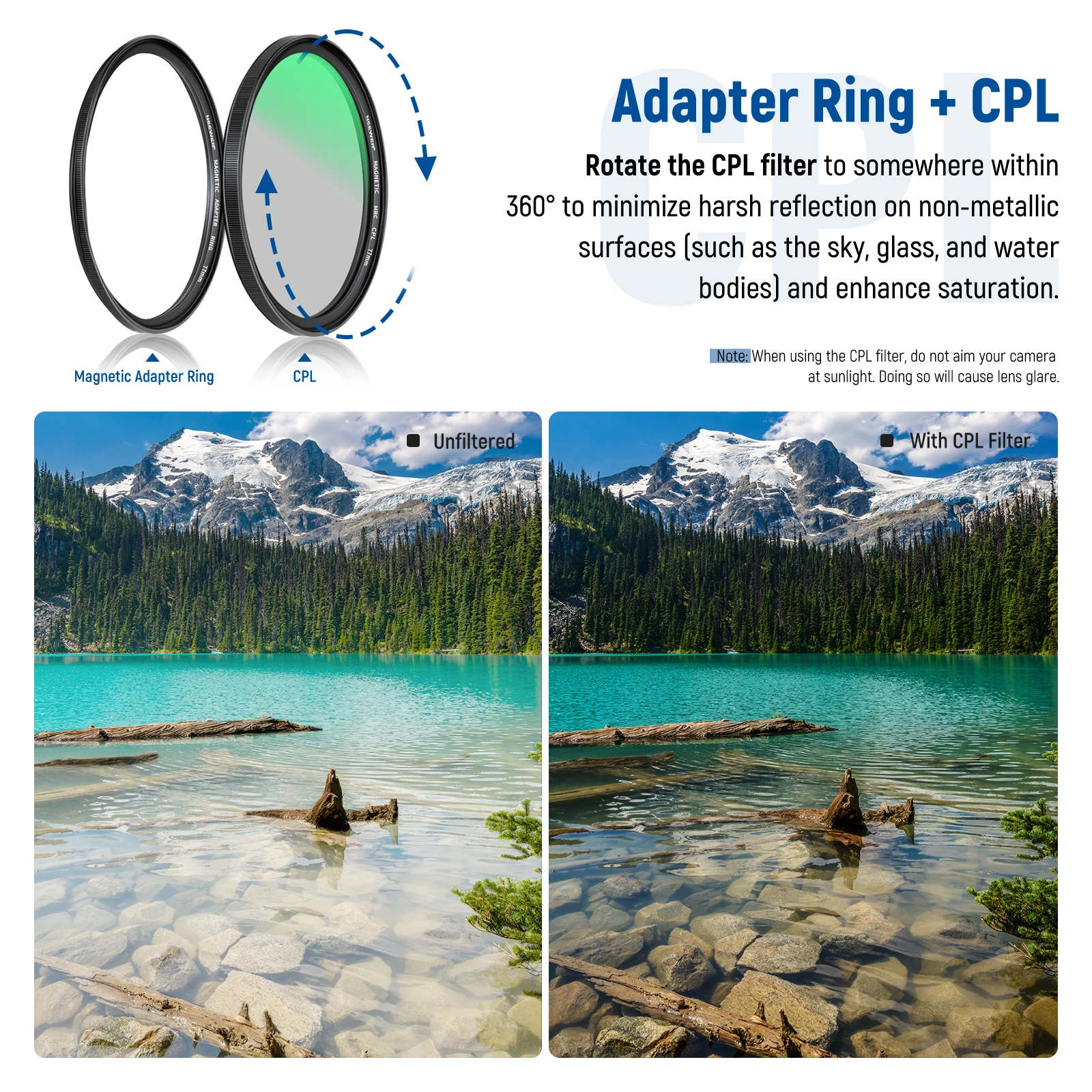 NEEWER Magnetic Lens Filter Kit, Neutral Density ND1000 & MCUV & CPL Filter, Adapter Ring, Filter Cap with 42-Layer Multi-Coated 5