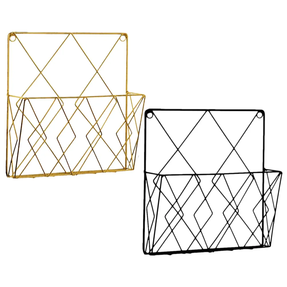 2Pcs 벽걸이형 파일 랙 파일 잡지 편지 카탈로그 사무실 홈 공간을 위한 프리미엄 철제 직조 구조 벽 정리함