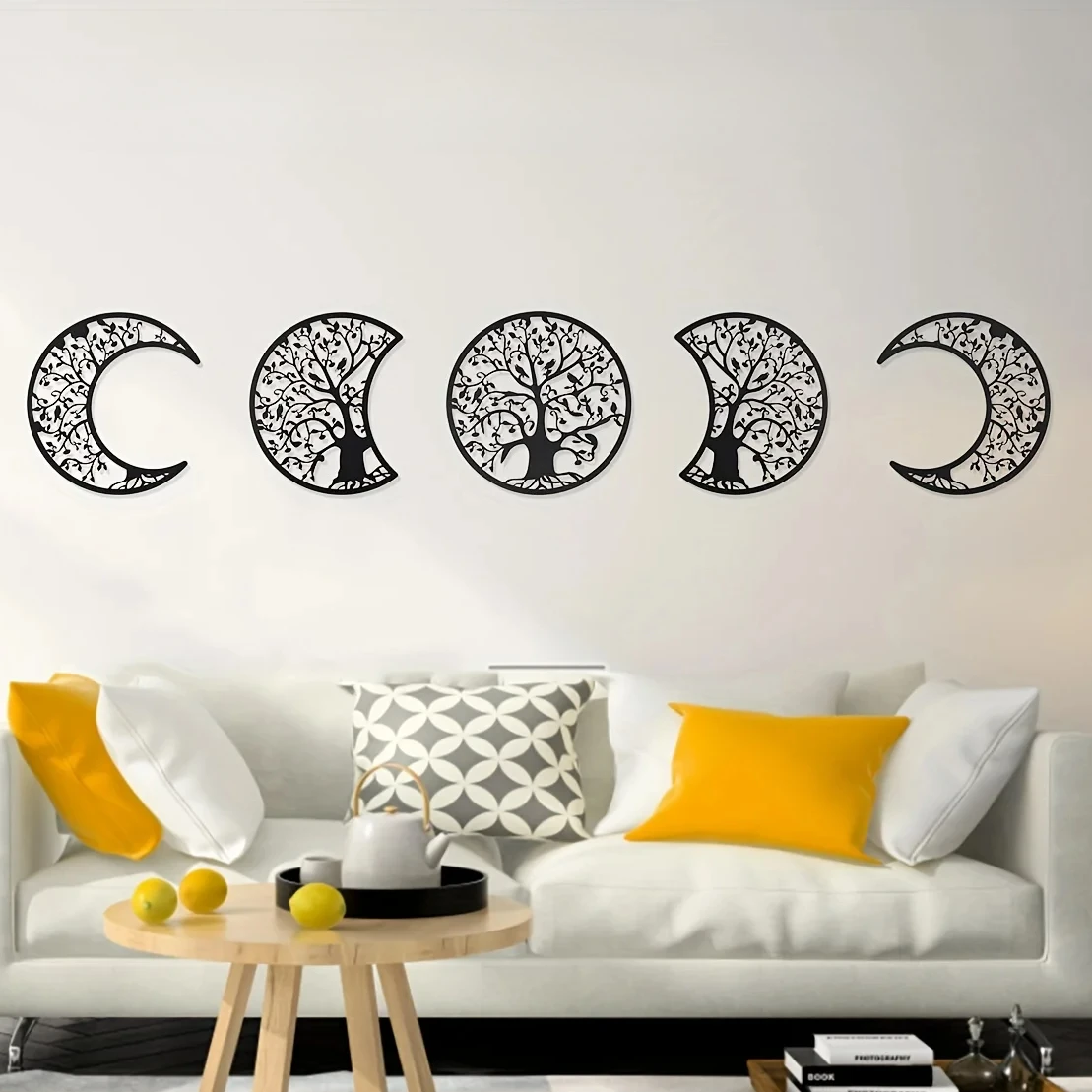 

5pcs, Bohemian Moon Phase Wall Hanging - Metal Lunar Aesthetic Art Iron Art Silhouette Hanging Wall Art Wall Sticker