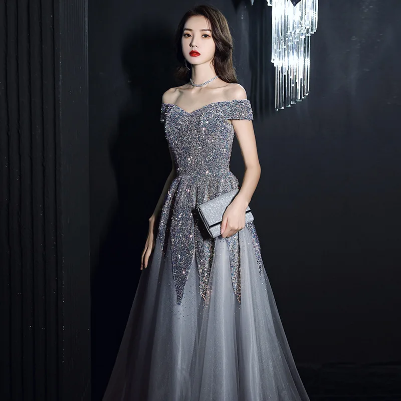 

Elegant Spaghetti Strap Evening Dress sexy Off Shoulder A-Line Floor Length Banquet Dress Appliques Lace-Up Pageant Party Gown