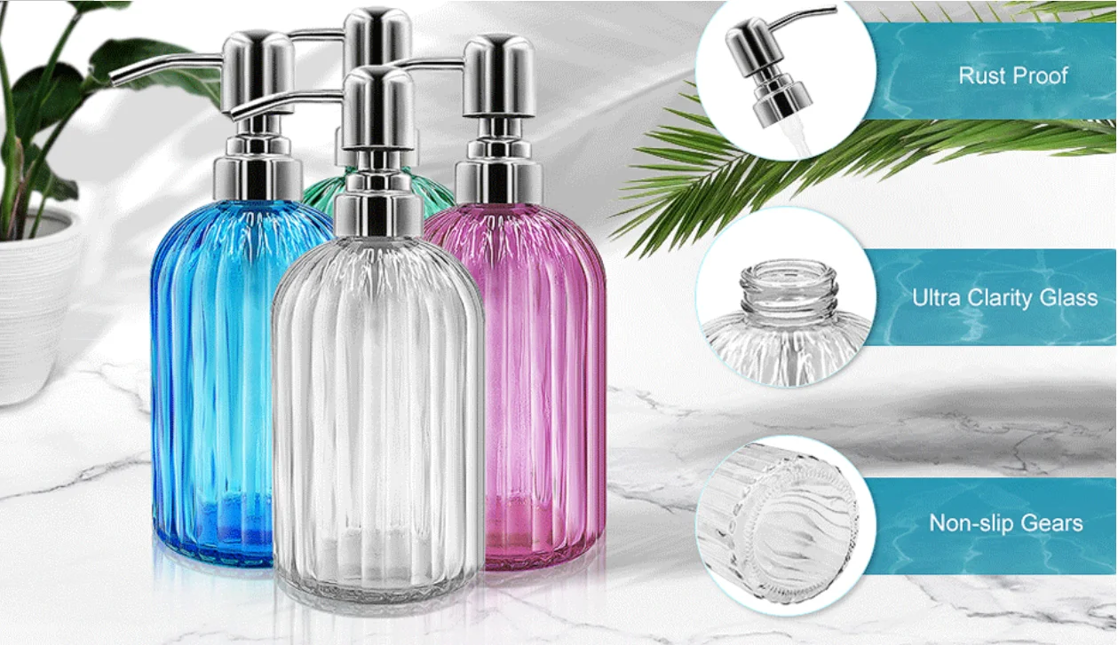 Bling Diamond Hand Sanitizer Bottle 500ml Glass Bathroom Soap Shampoo Shower Gel Dispenser Liquid Lotion Refill Press Head Pink 6