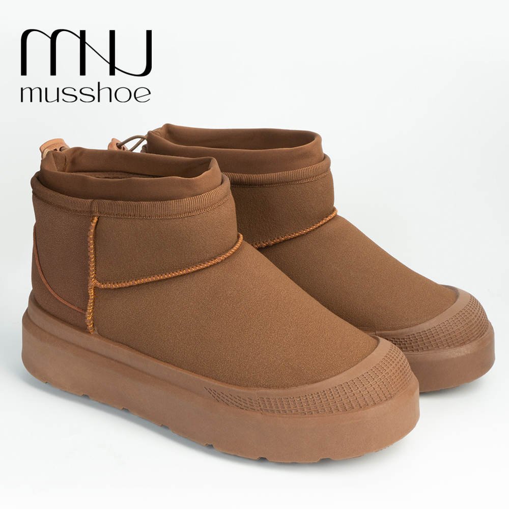MUSSHOE Women Winter Snow Boots Suede Faux Fur Lining Water Resistant Anti-Slip Warm Winter Booties Slip On Short Ankle Boots