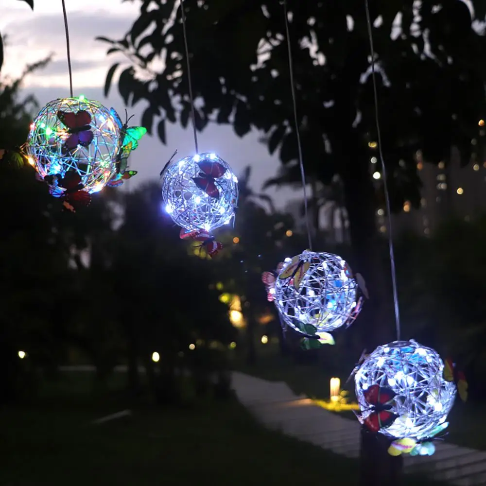 best solar lights Waterproof Hanging Butterfly Pendant Solar Powered Light Mesh Round Ball Lamp Outdoor Garden Landscape Pathway Decor outdoor solar lanterns