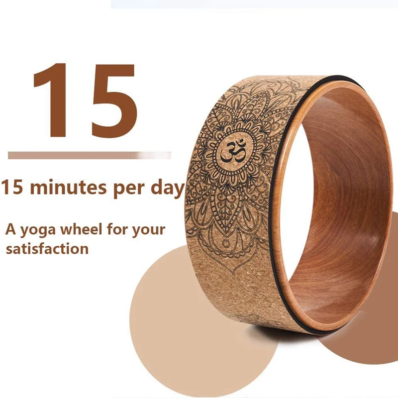 Cork Yoga Wheel Yoga Poses Backbends Inversions Wood-Effect Mandala Print Dharma Prop Wheel