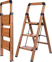 Step Ladder Woodgrain Finish Aluminum Folding Step Stool 3 Step Stairs,Portable Sturdy for Home & Kitchen Office 330 lbs 2