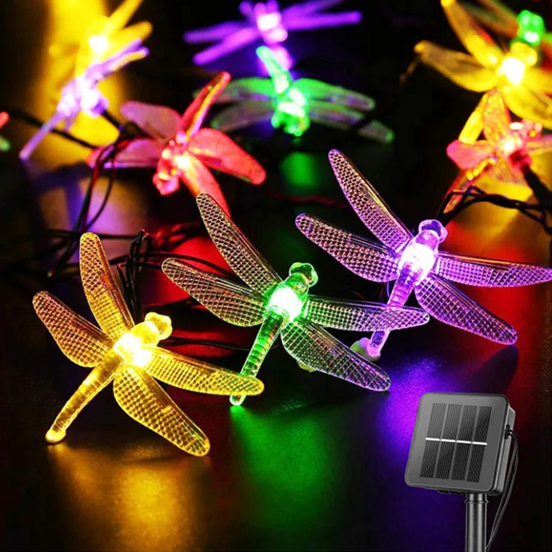 2023 Solar String Light 20/30/50 Led Outdoor Light Wedding Home Garden Patio Party Christmas Dragonfly Starry Fairy Decor Lamp
