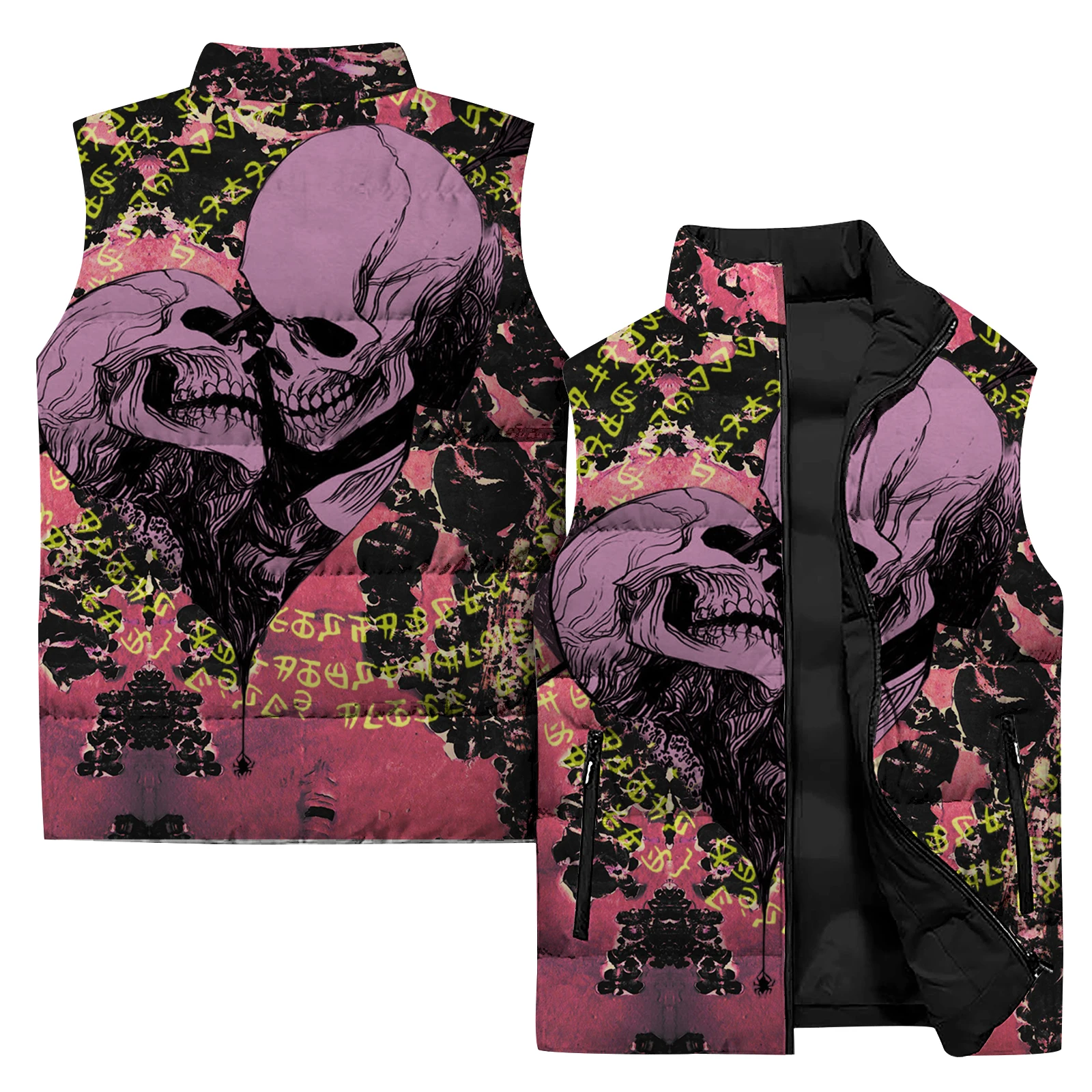 thumbnail image 2 of Chaqueta sin mangas de invierno para hombre con estampado 3D de calavera de la muerte, chaleco de hombre duradero y vanguardista, ropa de trabajo cálida para exteriores de estilo oscuro, 2 of 5